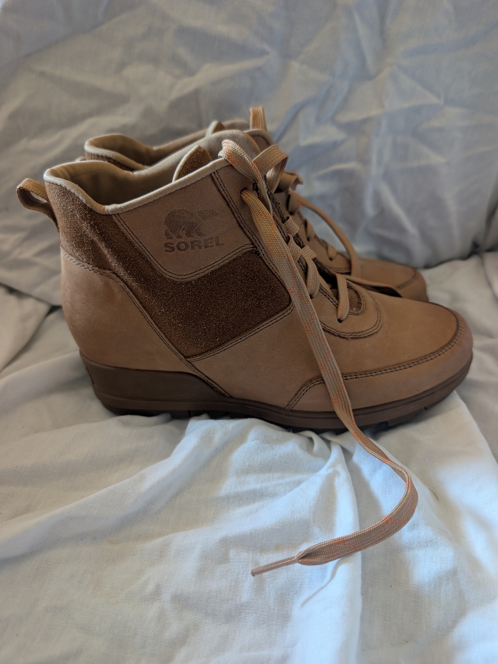 Sorel Tan Lace-Up Wedge Ankle Boots